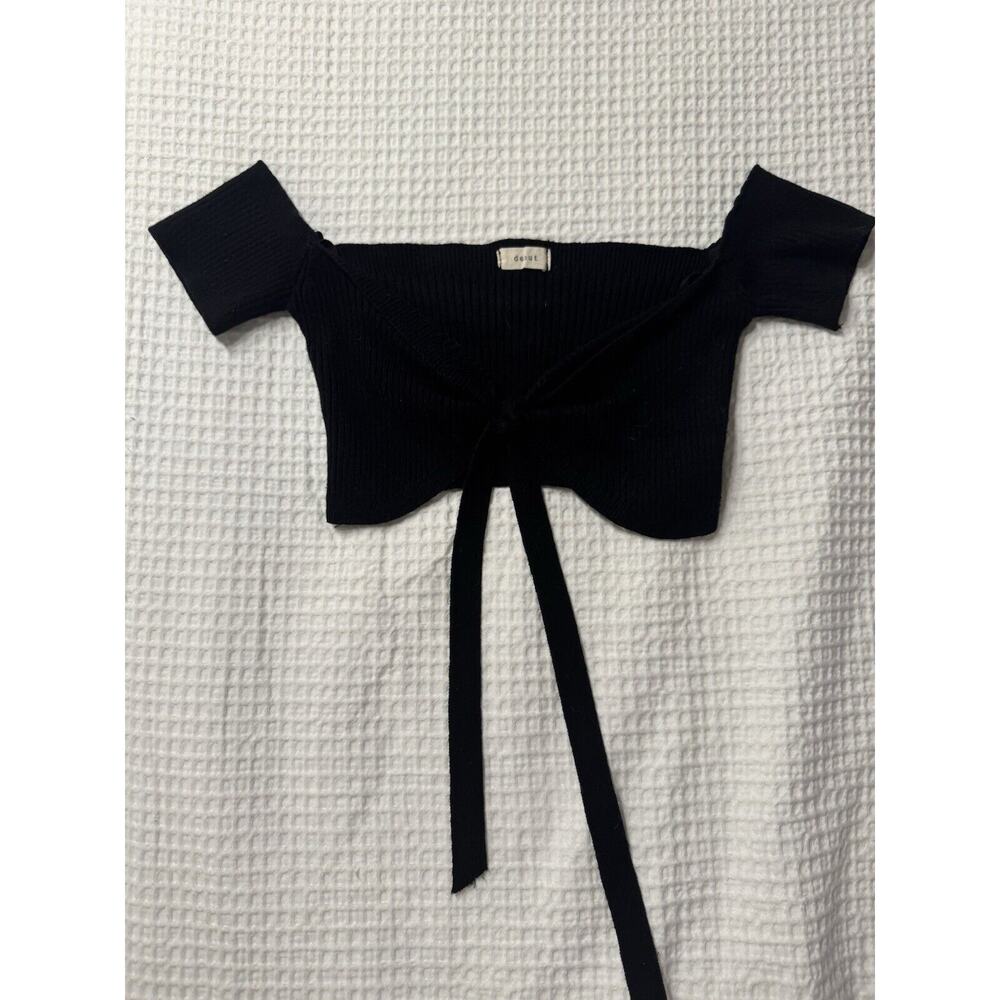 Debut Black Knit Cropped Top Tie Front Made in USA Goth Clean Girl Small/Med